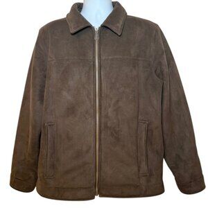 LL Bean Mens Large Brown Faux Suede Sherpa Lined Jacket Full Zip Heavy 0FKF4